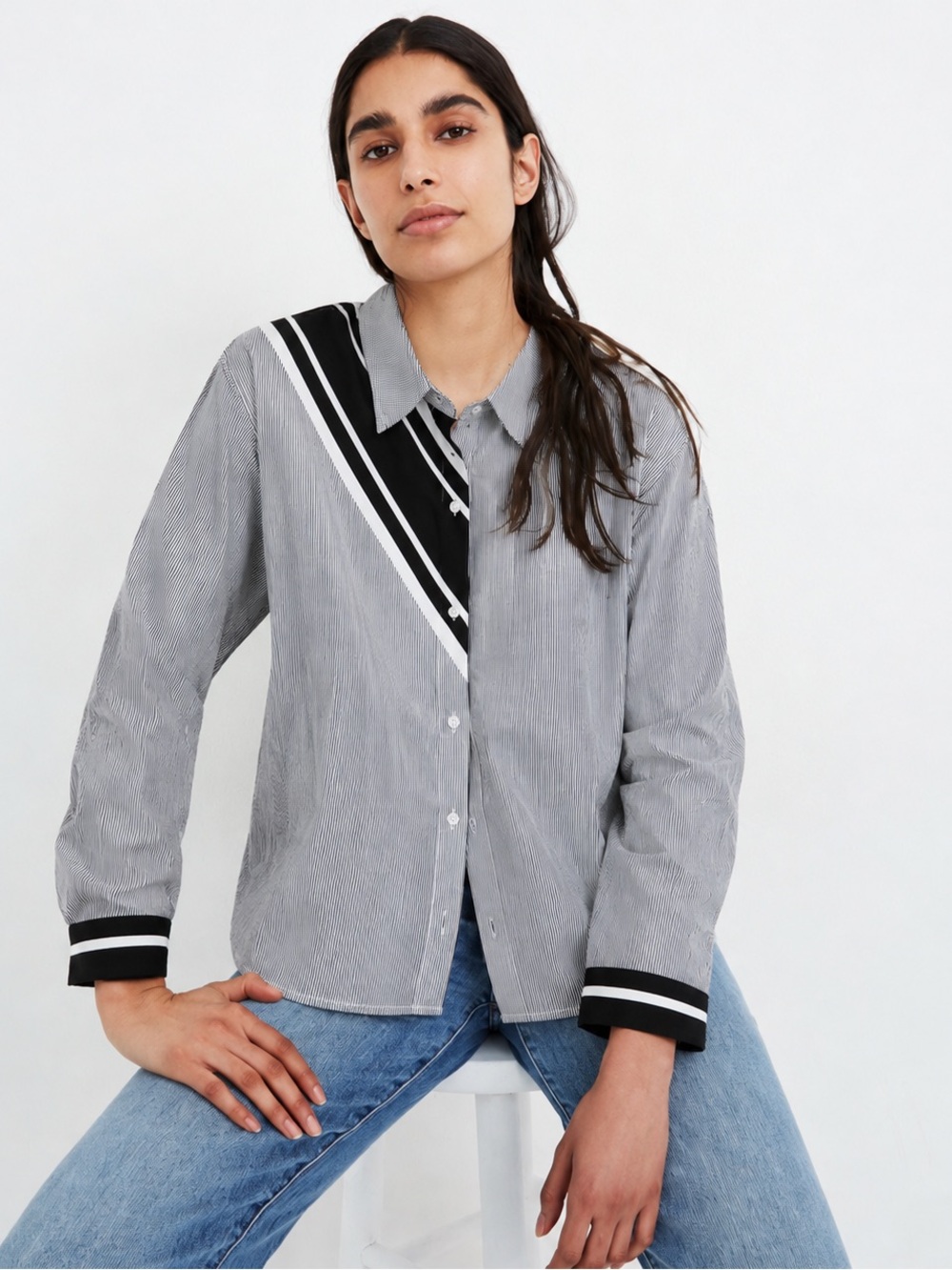 Sporty Prep Pinstripe Oversized Button Down Varsity Stripe Shirt/tenniscore